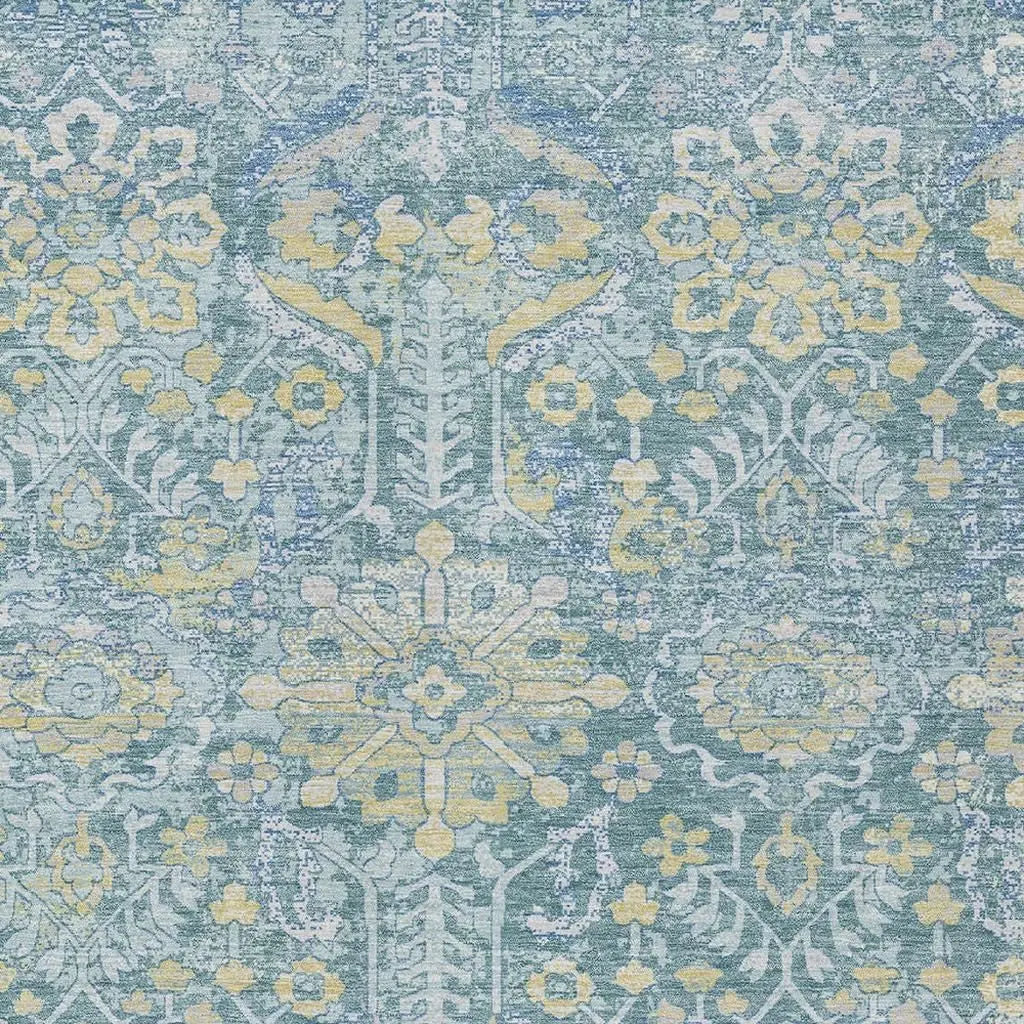 8' X 10' Teal Blue And Silver Damask Washable Indoor Outdoor Area Rug Homeroots Outdoor