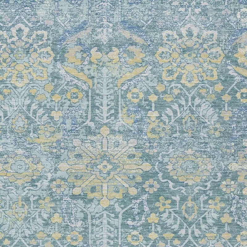 8' X 10' Teal Blue And Silver Damask Washable Indoor Outdoor Area Rug Homeroots Outdoor