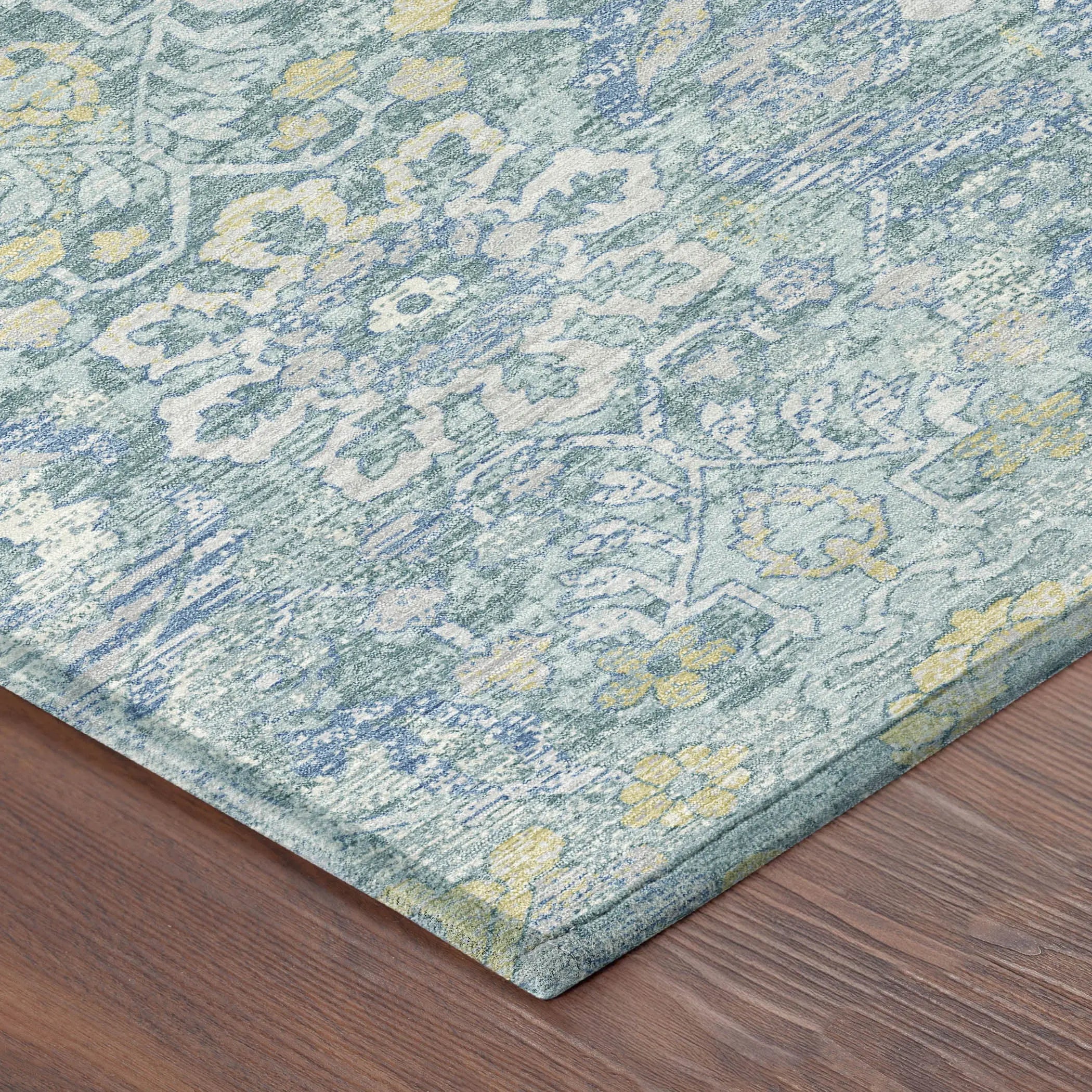 8' X 10' Teal Blue And Silver Damask Washable Indoor Outdoor Area Rug Homeroots Outdoor