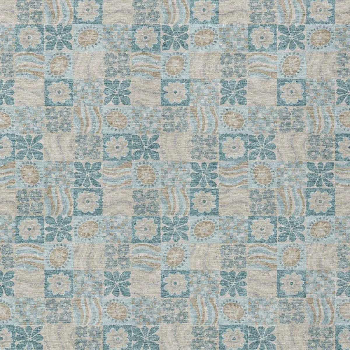 8' X 10' Teal Blue And Silver Floral Washable Indoor Outdoor Area Rug Homeroots Outdoor