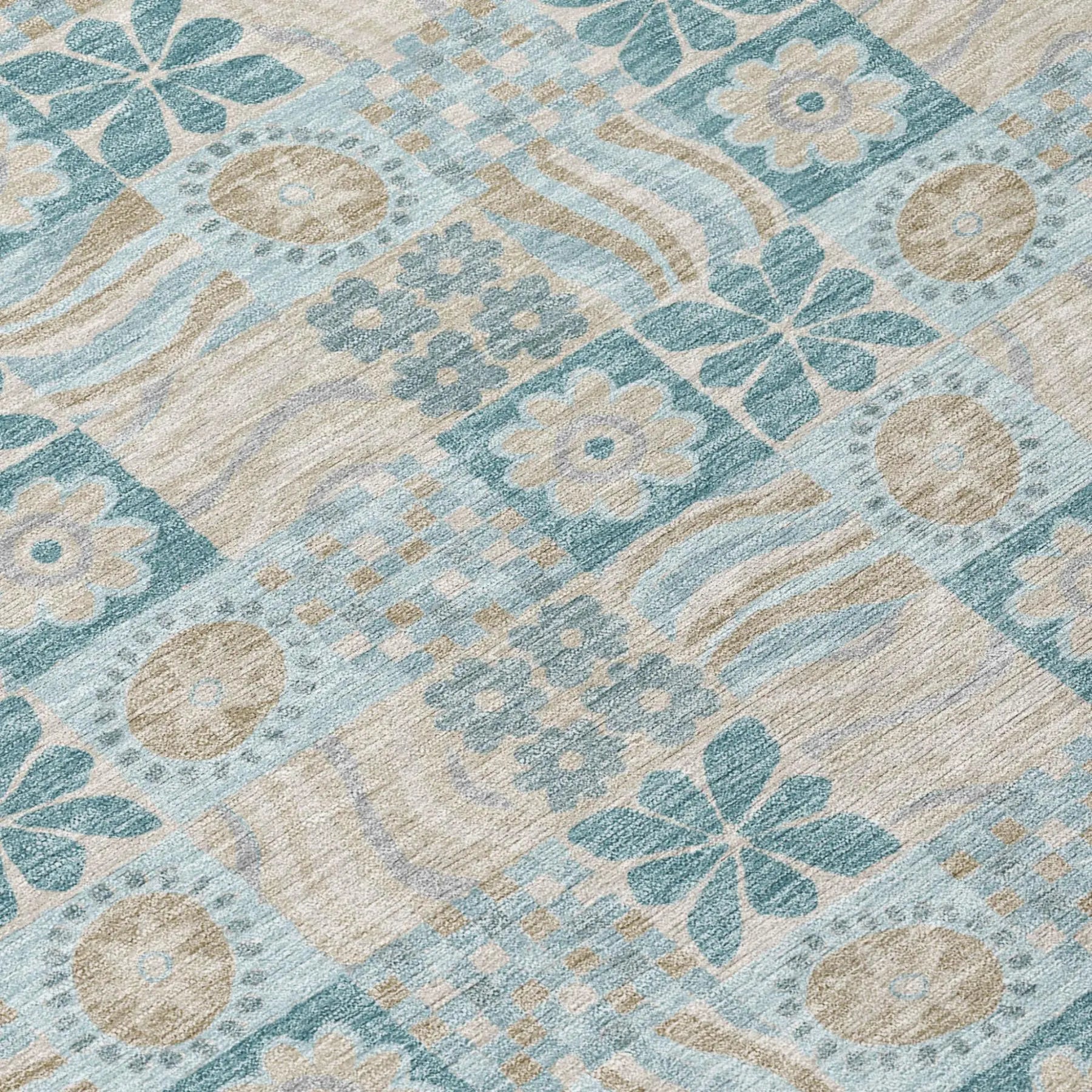 8' X 10' Teal Blue And Silver Floral Washable Indoor Outdoor Area Rug Homeroots Outdoor