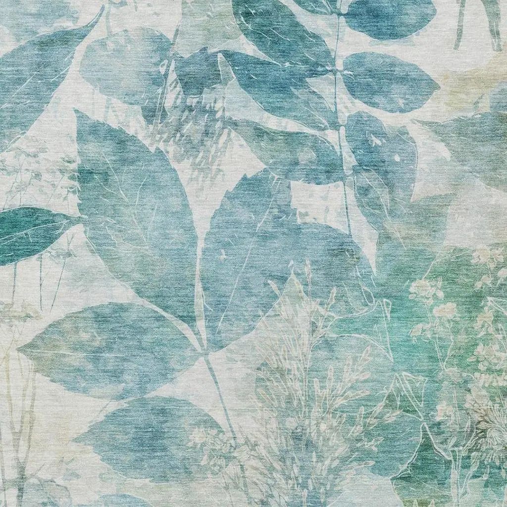 8' X 10' Teal Blue And Silver Floral Washable Indoor Outdoor Area Rug Homeroots Outdoor