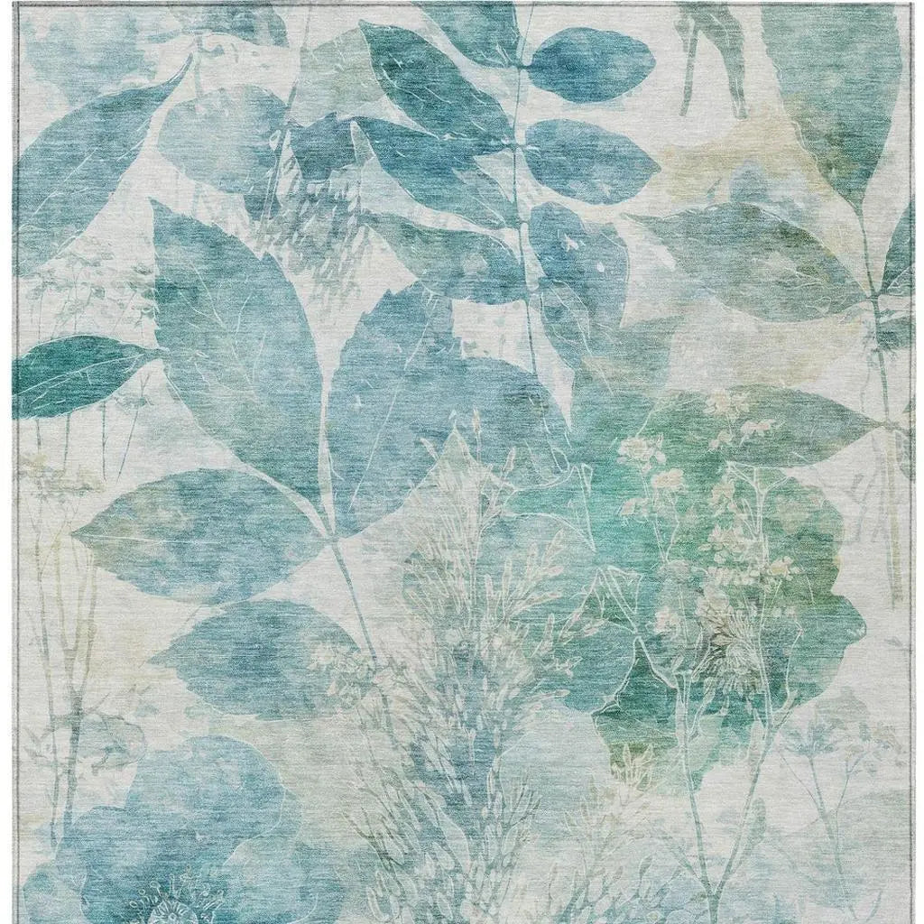 8' X 10' Teal Blue And Silver Floral Washable Indoor Outdoor Area Rug Homeroots Outdoor