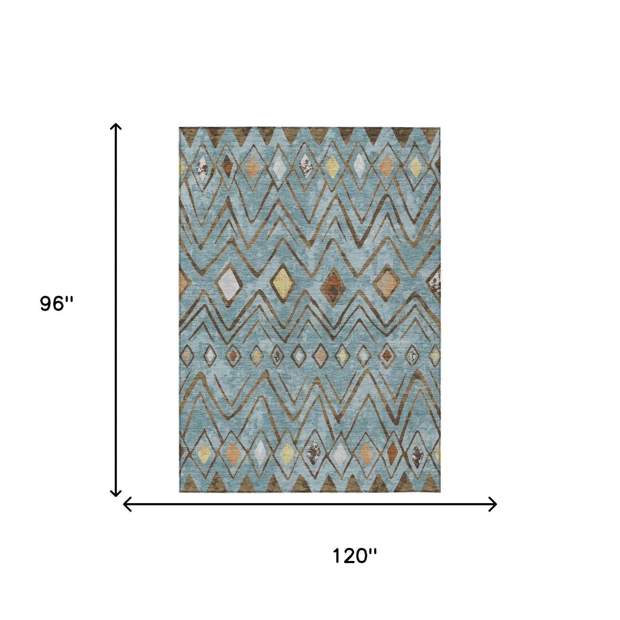 8' X 10' Teal Blue And Silver Geometric Washable Indoor Outdoor Area Rug Homeroots Outdoor