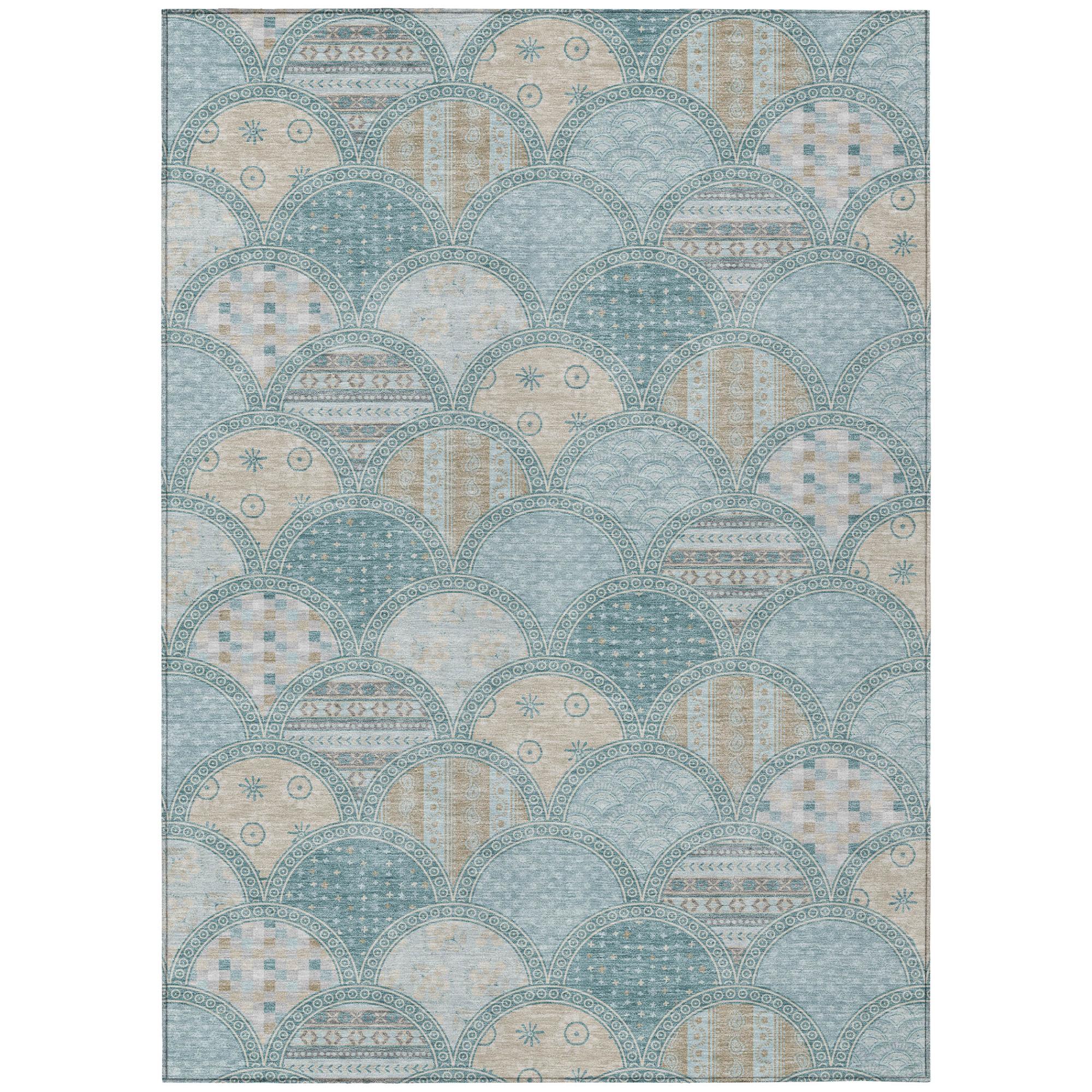 8' X 10' Teal Blue And Silver Geometric Washable Indoor Outdoor Area Rug Homeroots Outdoor