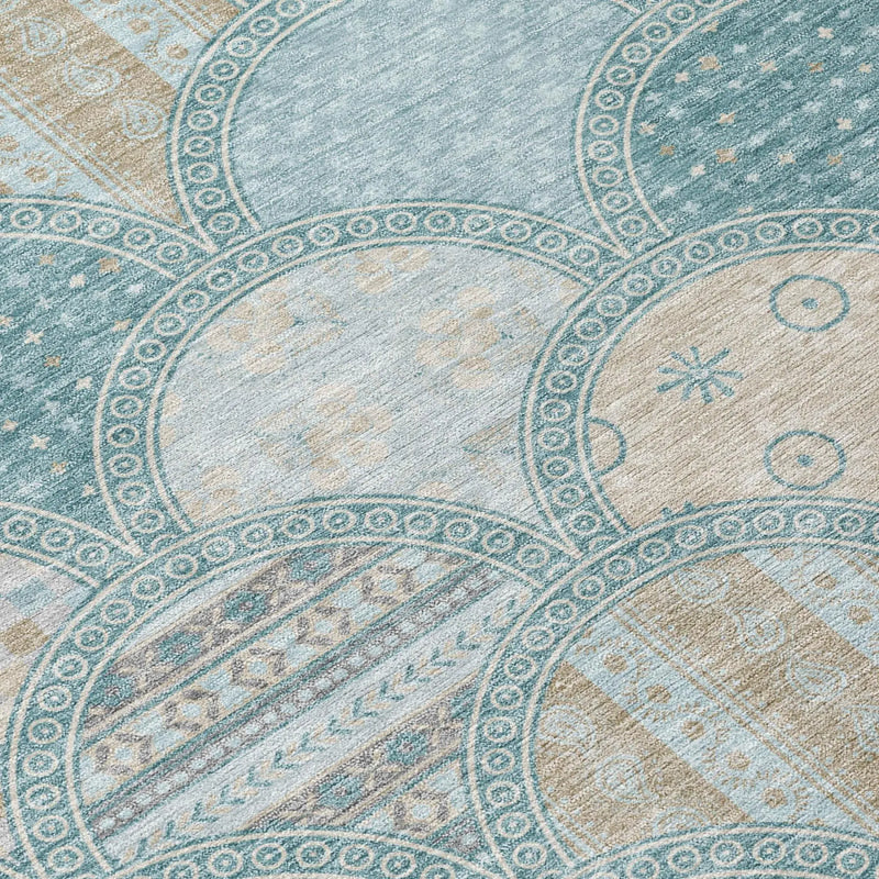 8' X 10' Teal Blue And Silver Geometric Washable Indoor Outdoor Area Rug Homeroots Outdoor