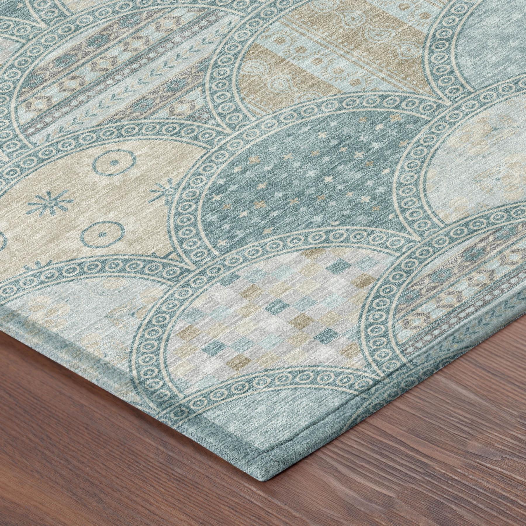 8' X 10' Teal Blue And Silver Geometric Washable Indoor Outdoor Area Rug Homeroots Outdoor