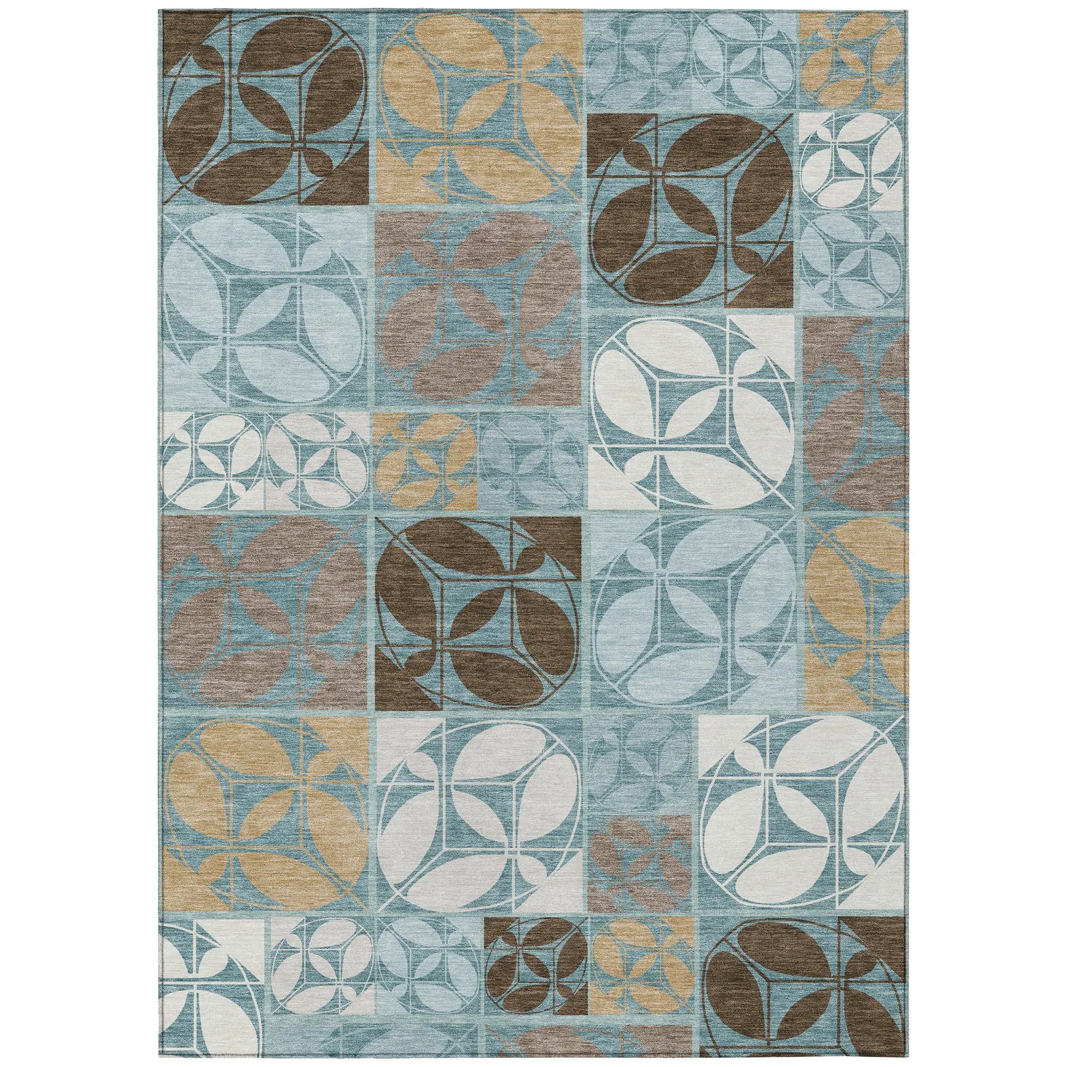 8' X 10' Teal Blue And Silver Geometric Washable Indoor Outdoor Area Rug Homeroots Outdoor