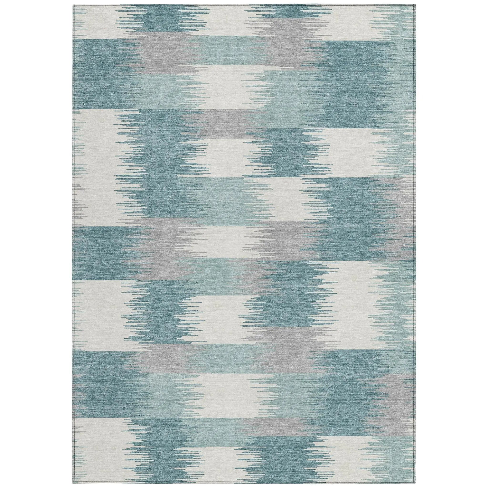 8' X 10' Teal Blue And Silver Geometric Washable Indoor Outdoor Area Rug Homeroots Outdoor