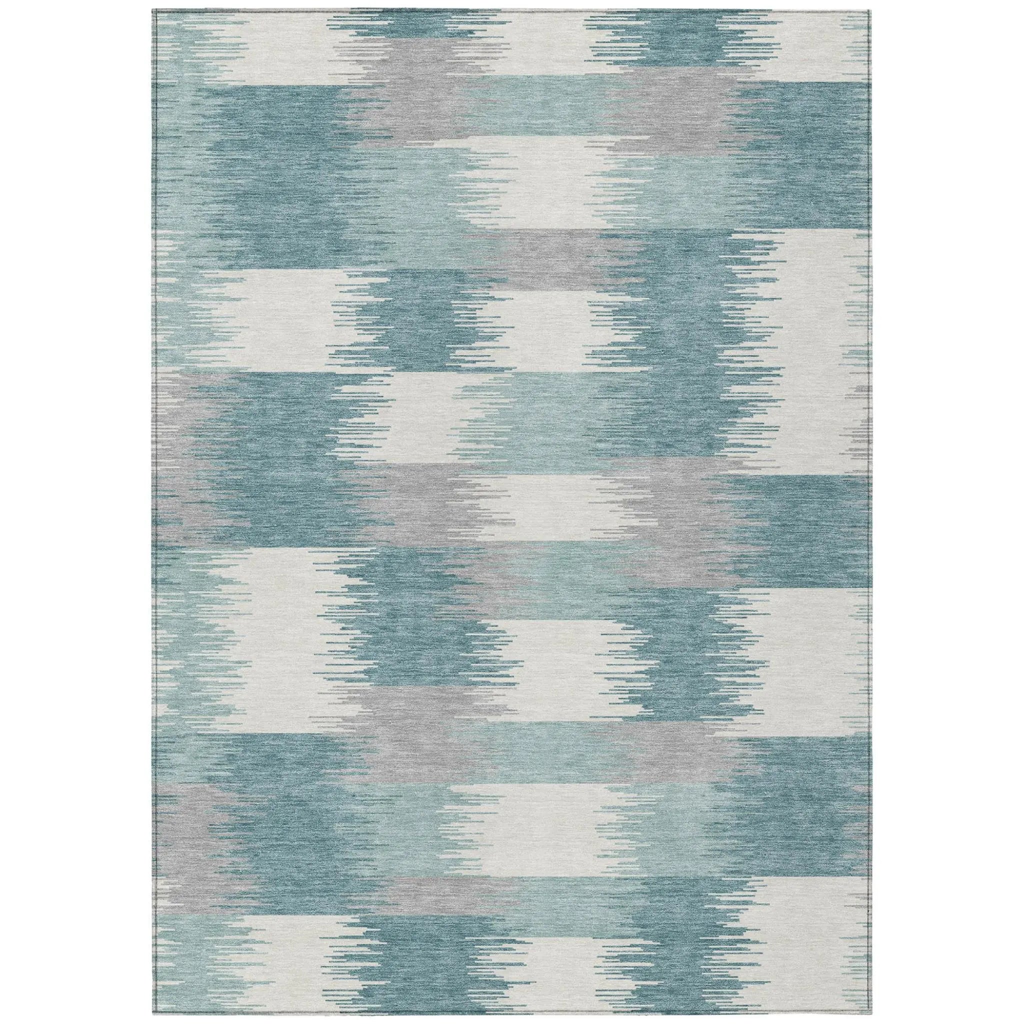 8' X 10' Teal Blue And Silver Geometric Washable Indoor Outdoor Area Rug Homeroots Outdoor