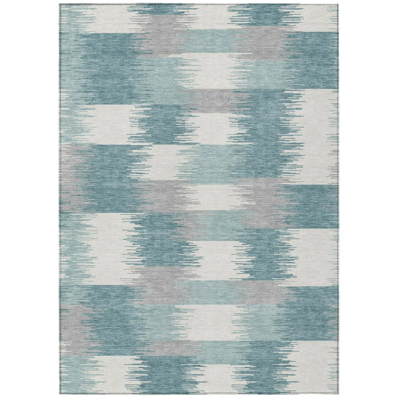 8' X 10' Teal Blue And Silver Geometric Washable Indoor Outdoor Area Rug Homeroots Outdoor
