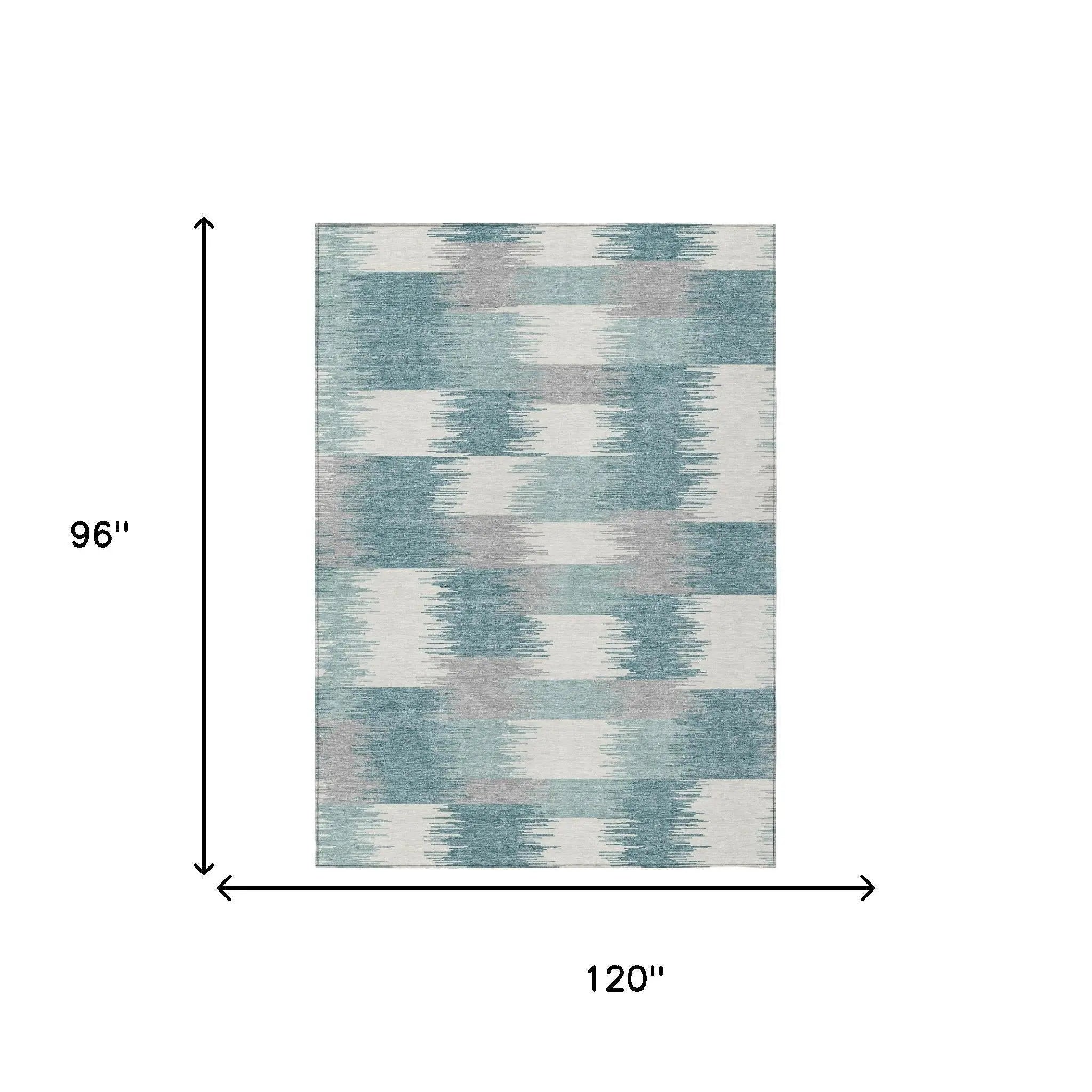 8' X 10' Teal Blue And Silver Geometric Washable Indoor Outdoor Area Rug Homeroots Outdoor