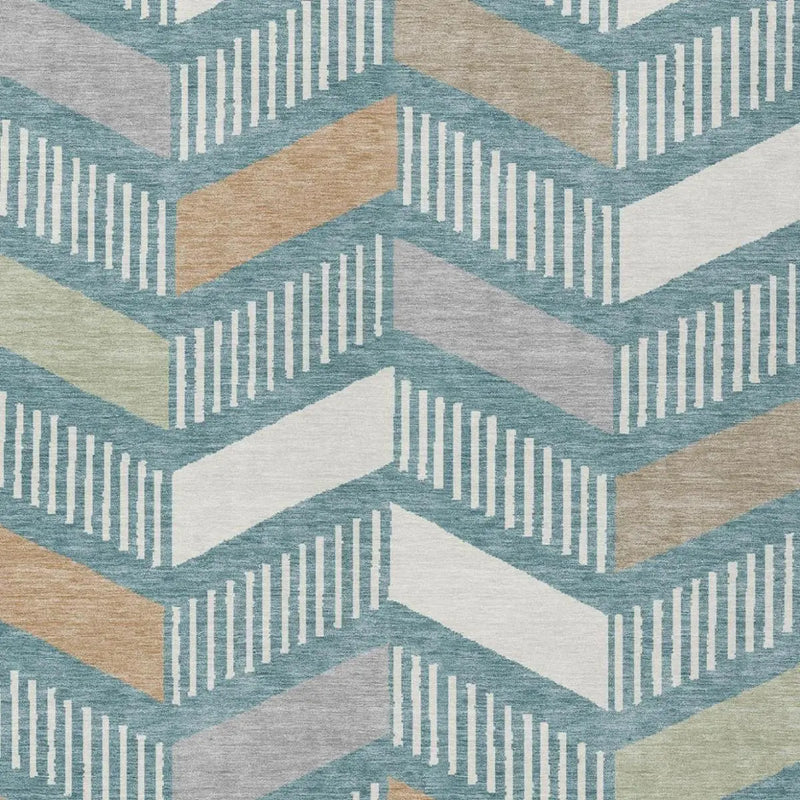 8' X 10' Teal Blue And Silver Geometric Washable Indoor Outdoor Area Rug Homeroots Outdoor