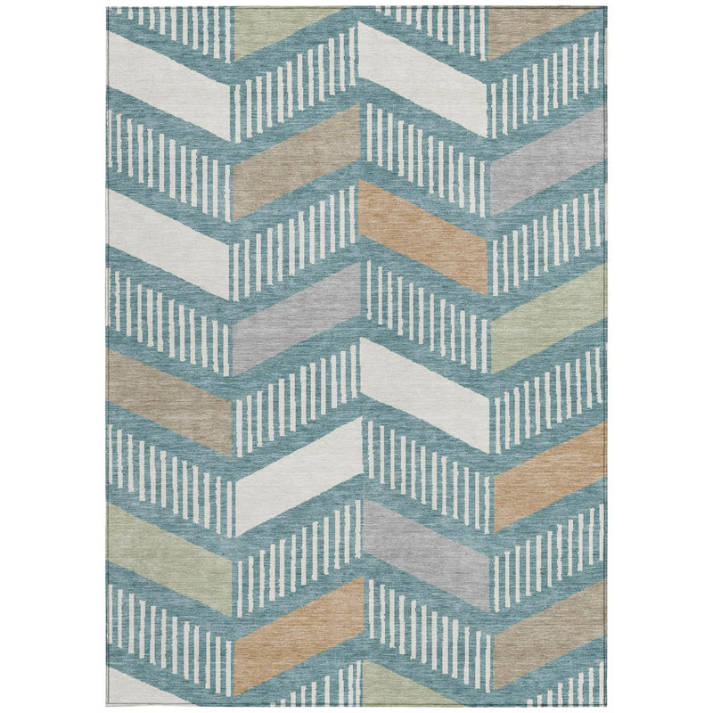 8' X 10' Teal Blue And Silver Geometric Washable Indoor Outdoor Area Rug Homeroots Outdoor