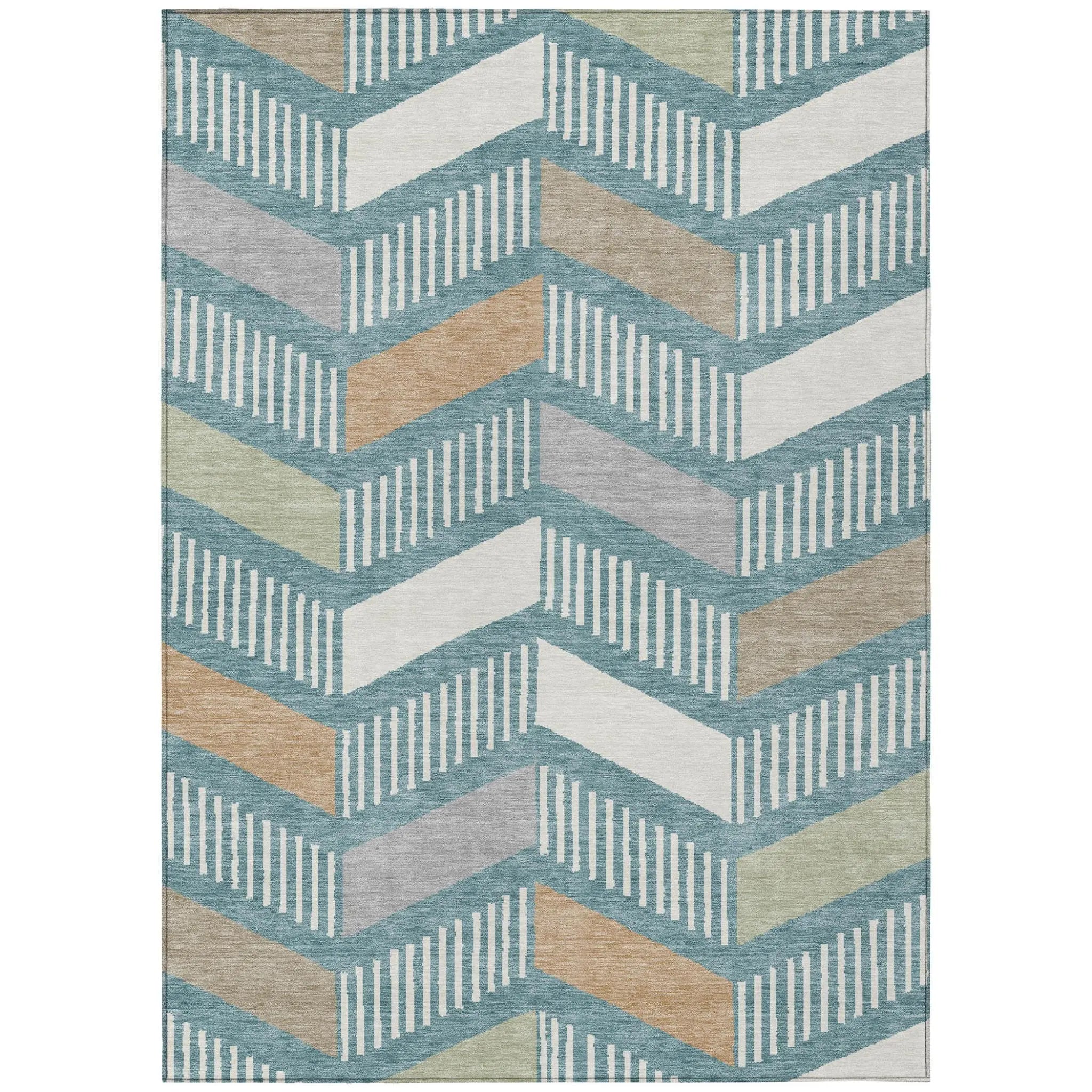 8' X 10' Teal Blue And Silver Geometric Washable Indoor Outdoor Area Rug Homeroots Outdoor