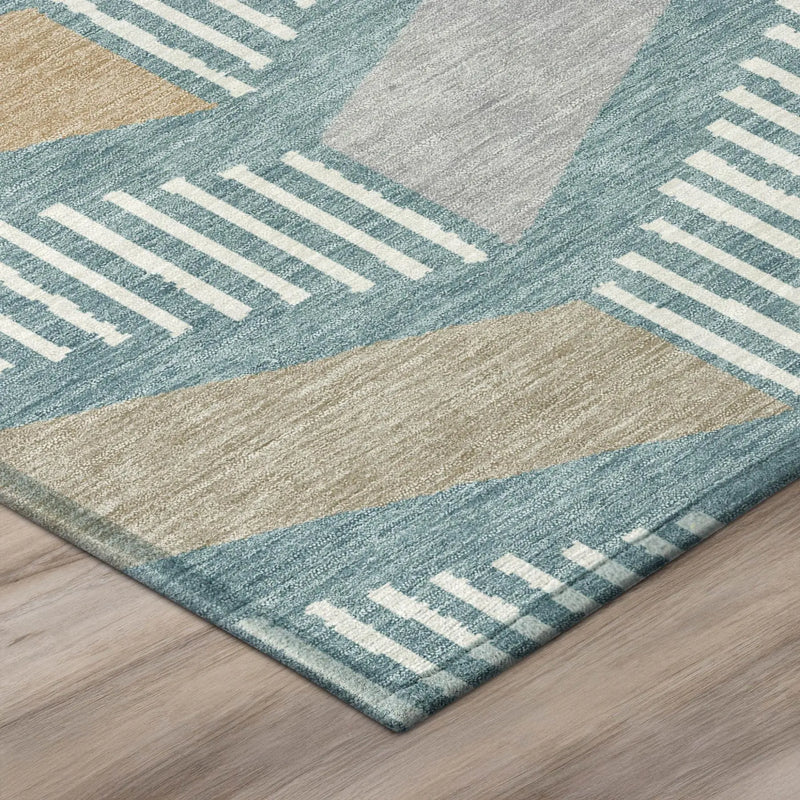 8' X 10' Teal Blue And Silver Geometric Washable Indoor Outdoor Area Rug Homeroots Outdoor