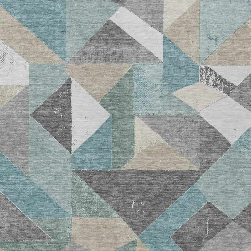 8' X 10' Teal Blue And Silver Geometric Washable Indoor Outdoor Area Rug Homeroots Outdoor