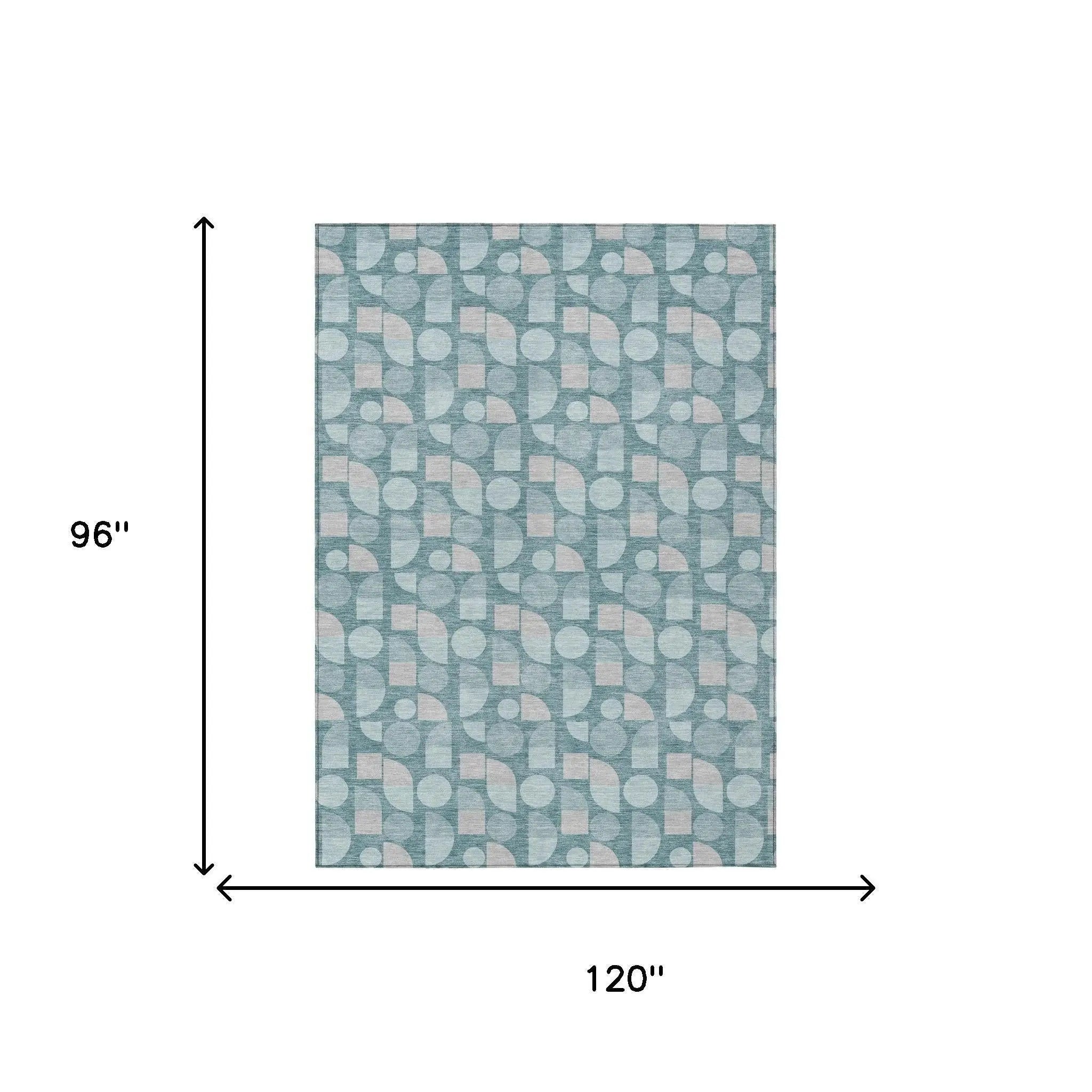 8' X 10' Teal Blue And Silver Geometric Washable Indoor Outdoor Area Rug Homeroots Outdoor