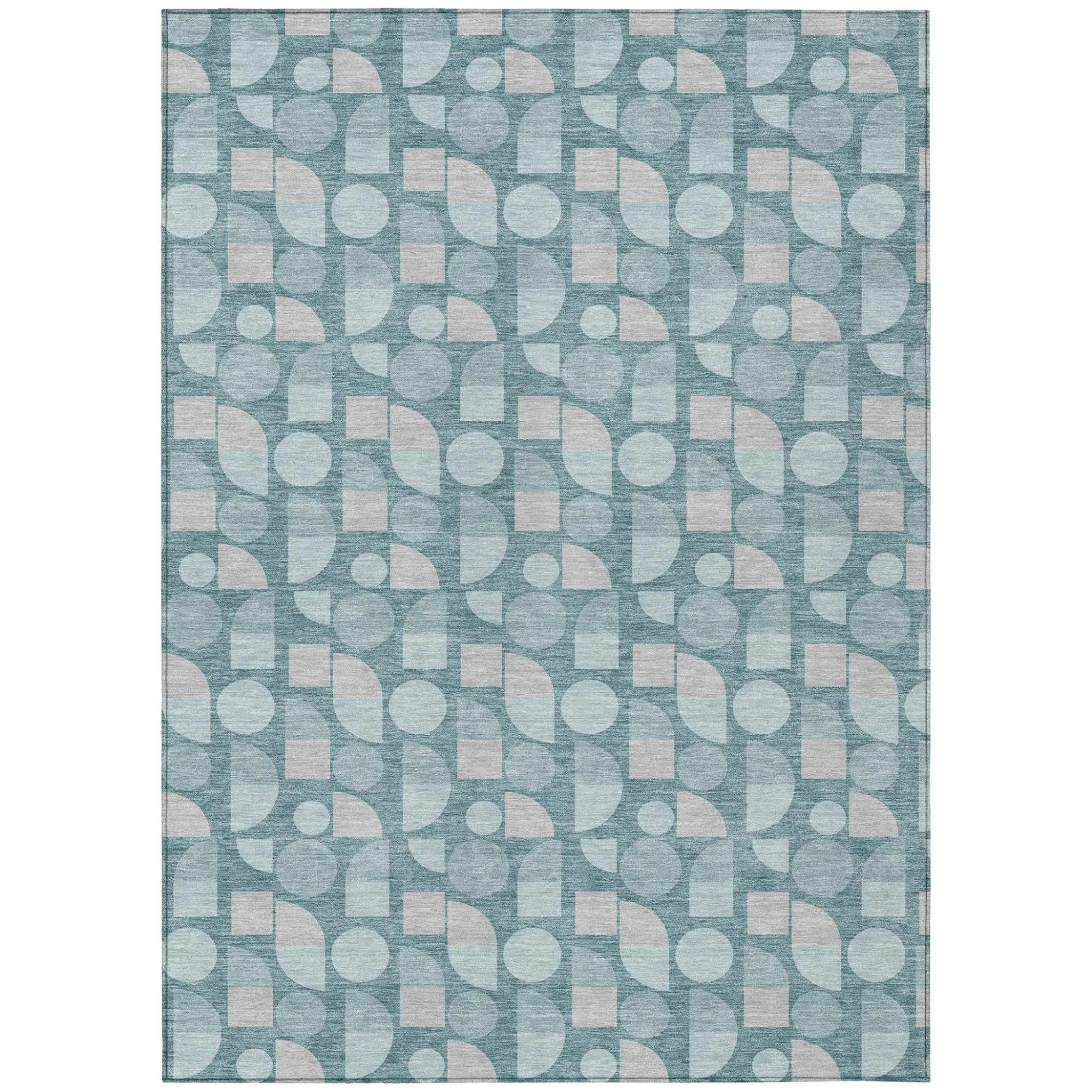 8' X 10' Teal Blue And Silver Geometric Washable Indoor Outdoor Area Rug Homeroots Outdoor