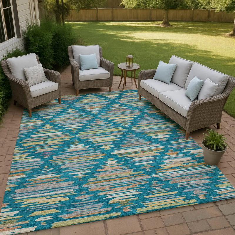 8' X 10' Teal Blue And Silver Southwestern Washable Indoor Outdoor Area Rug Homeroots Outdoor
