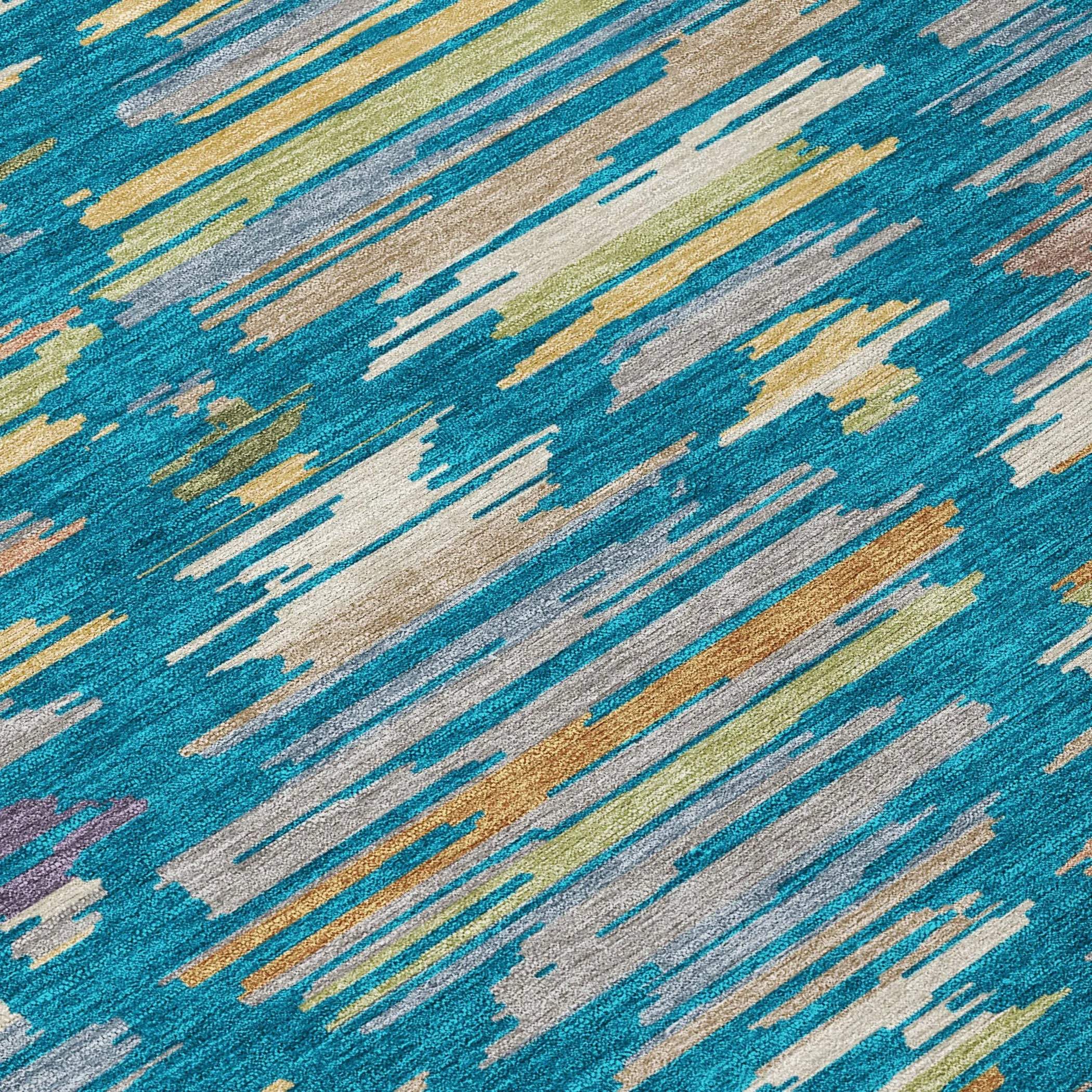 8' X 10' Teal Blue And Silver Southwestern Washable Indoor Outdoor Area Rug Homeroots Outdoor