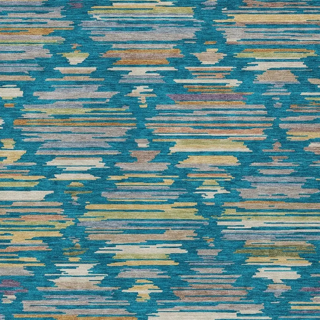 8' X 10' Teal Blue And Silver Southwestern Washable Indoor Outdoor Area Rug Homeroots Outdoor