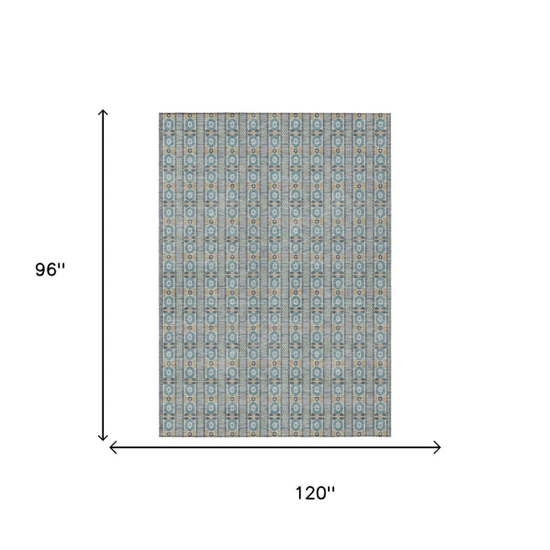 8' X 10' Teal Blue And Silver Striped Washable Indoor Outdoor Area Rug Homeroots Outdoor