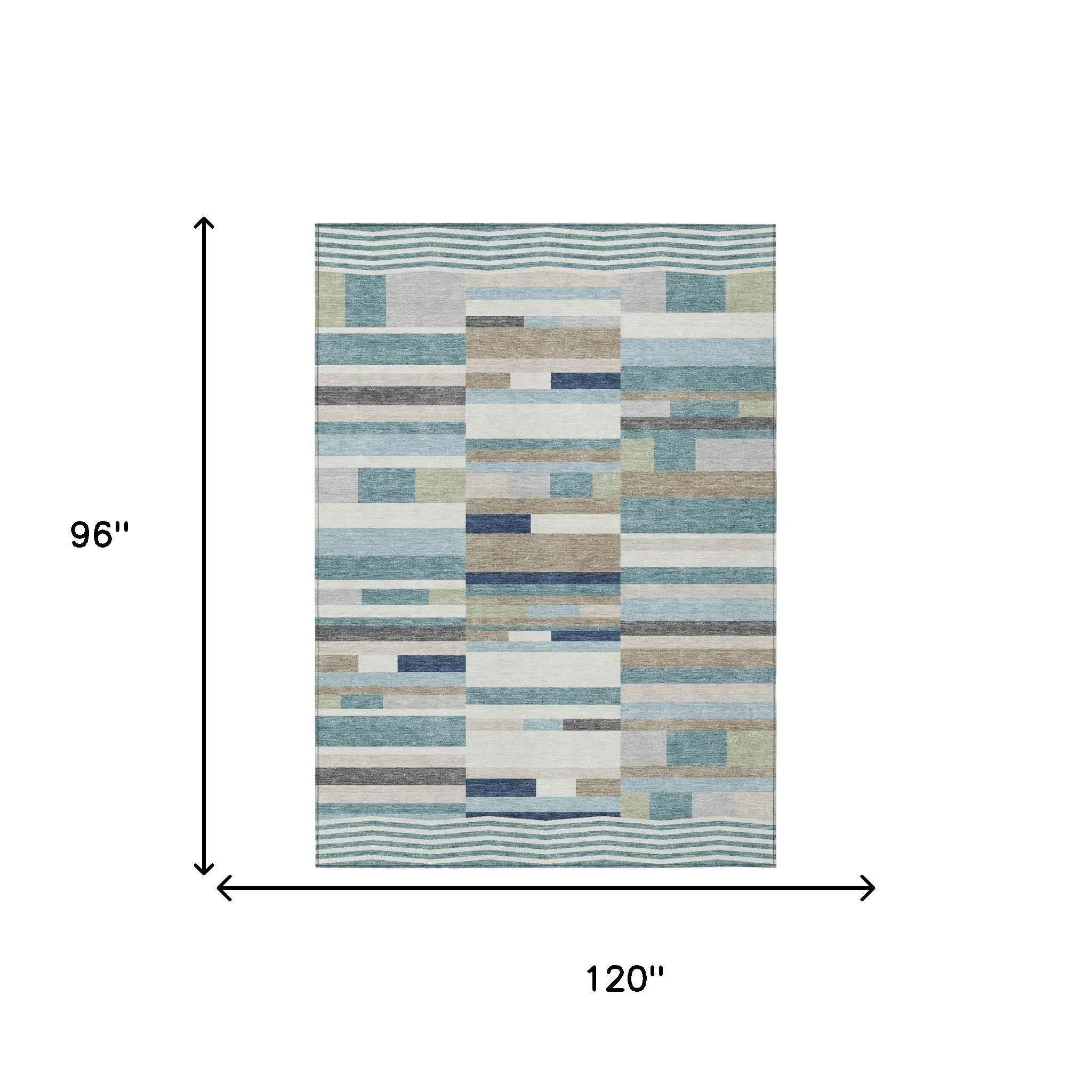 8' X 10' Teal Blue And Silver Striped Washable Indoor Outdoor Area Rug Homeroots Outdoor