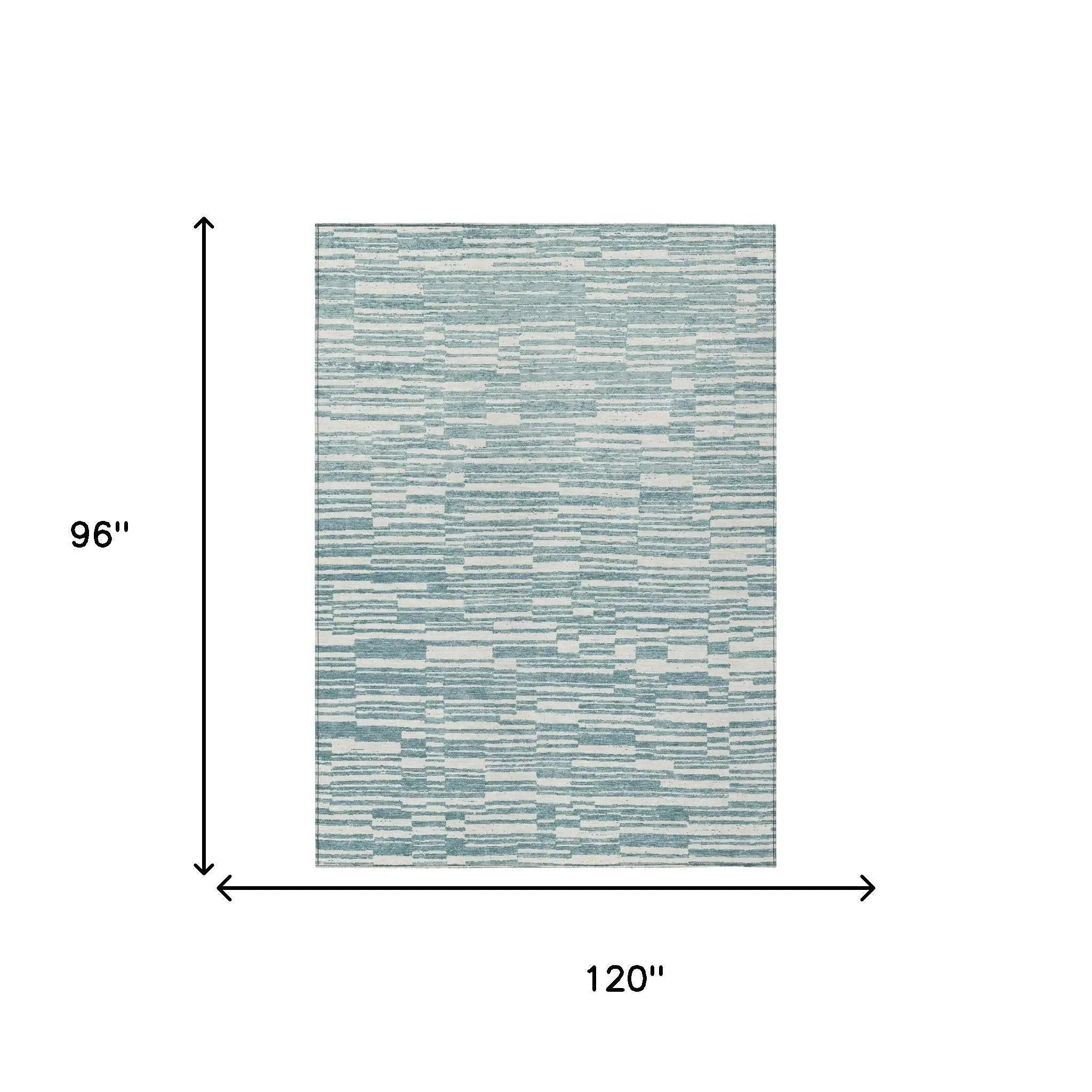 8' X 10' Teal Blue And Silver Striped Washable Indoor Outdoor Area Rug Homeroots Outdoor