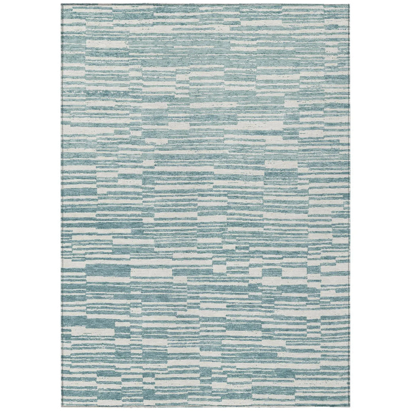 8' X 10' Teal Blue And Silver Striped Washable Indoor Outdoor Area Rug Homeroots Outdoor