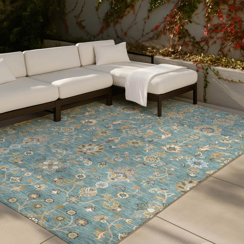 8' X 10' Teal Blue And Taupe Abstract Washable Indoor Outdoor Area Rug Homeroots Outdoor