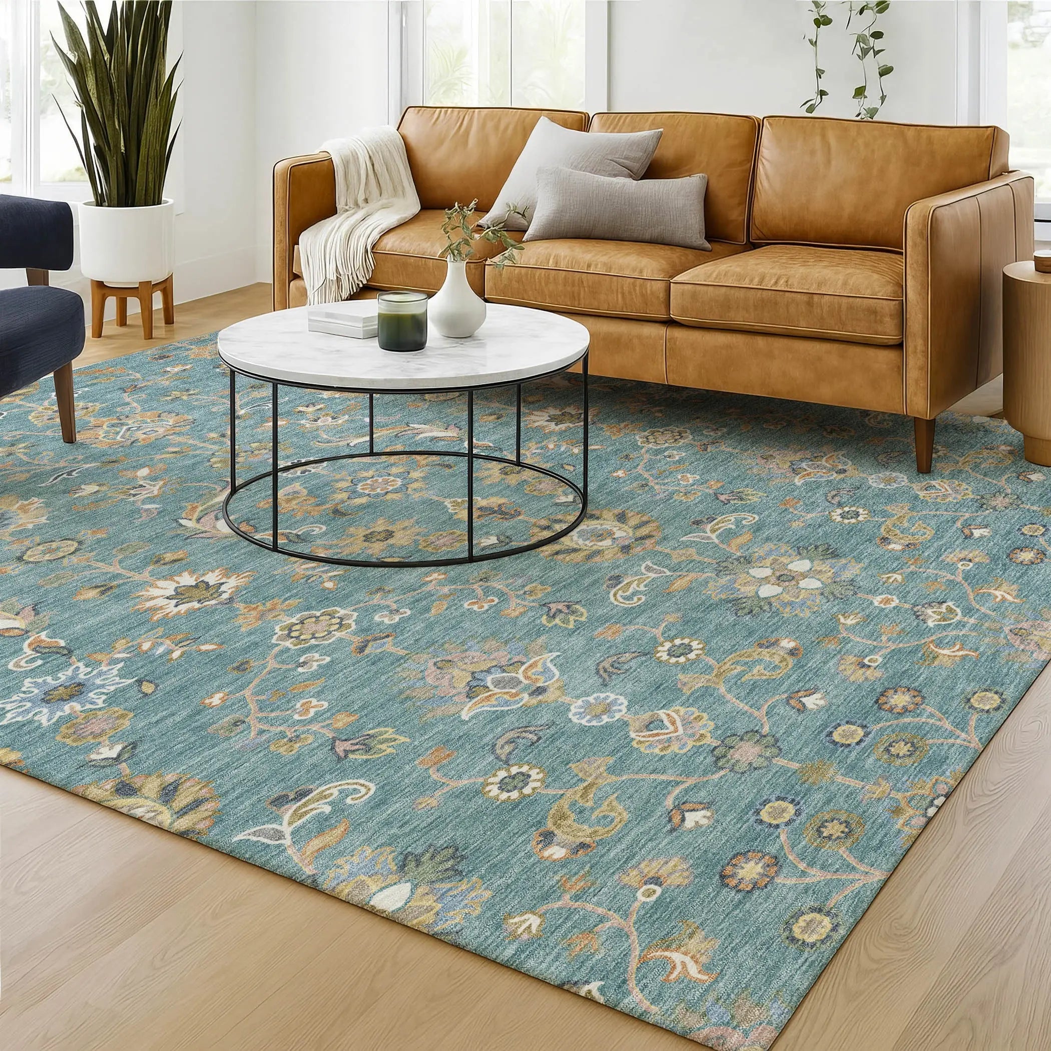 8' X 10' Teal Blue And Taupe Abstract Washable Indoor Outdoor Area Rug Homeroots Outdoor