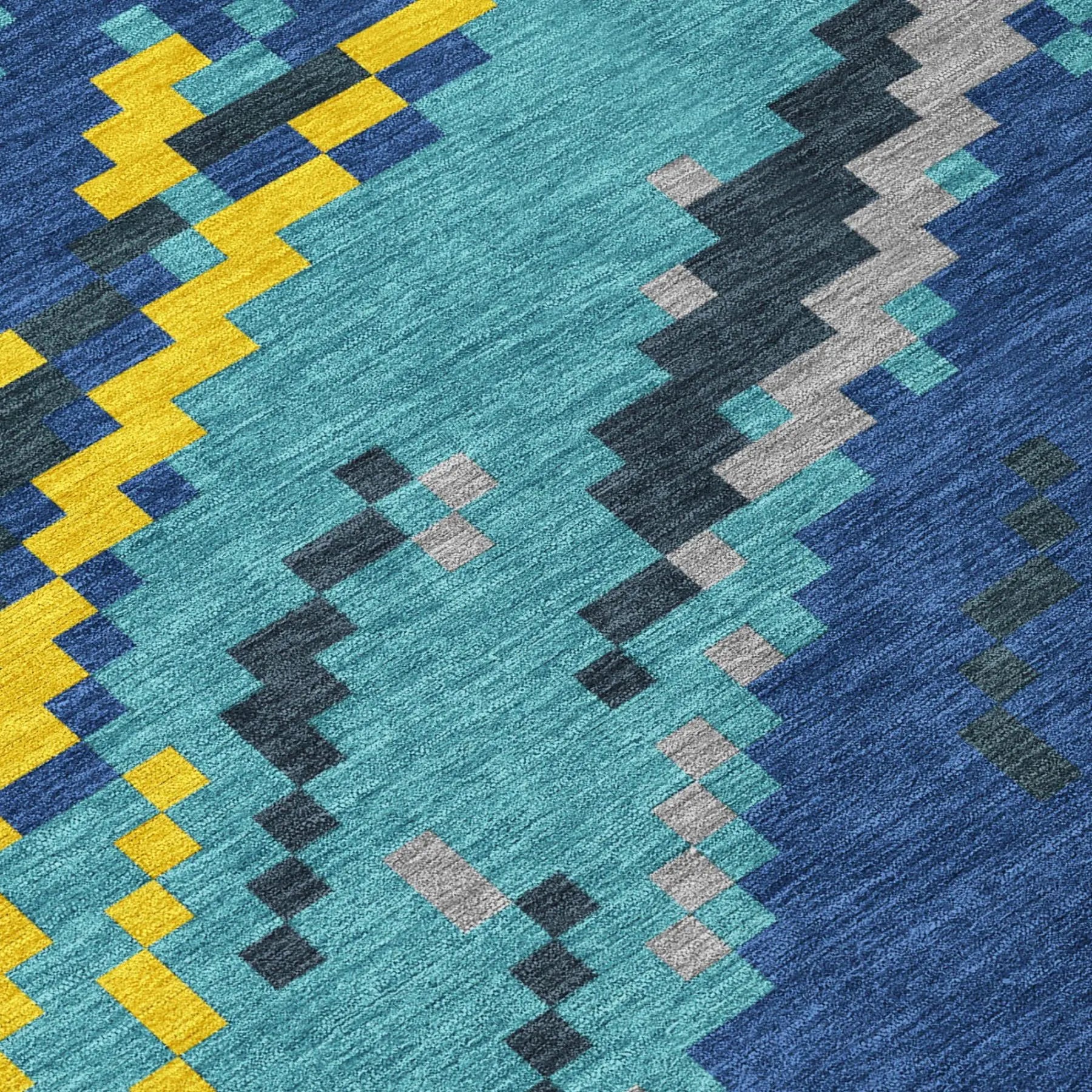8' X 10' Teal Blue And Turquoise Abstract Washable Indoor Outdoor Area Rug Homeroots Outdoor