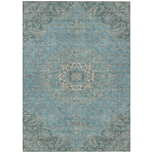 8' X 10' Teal Blue And Turquoise Floral Medallion Washable Indoor Outdoor Area Rug Homeroots Outdoor