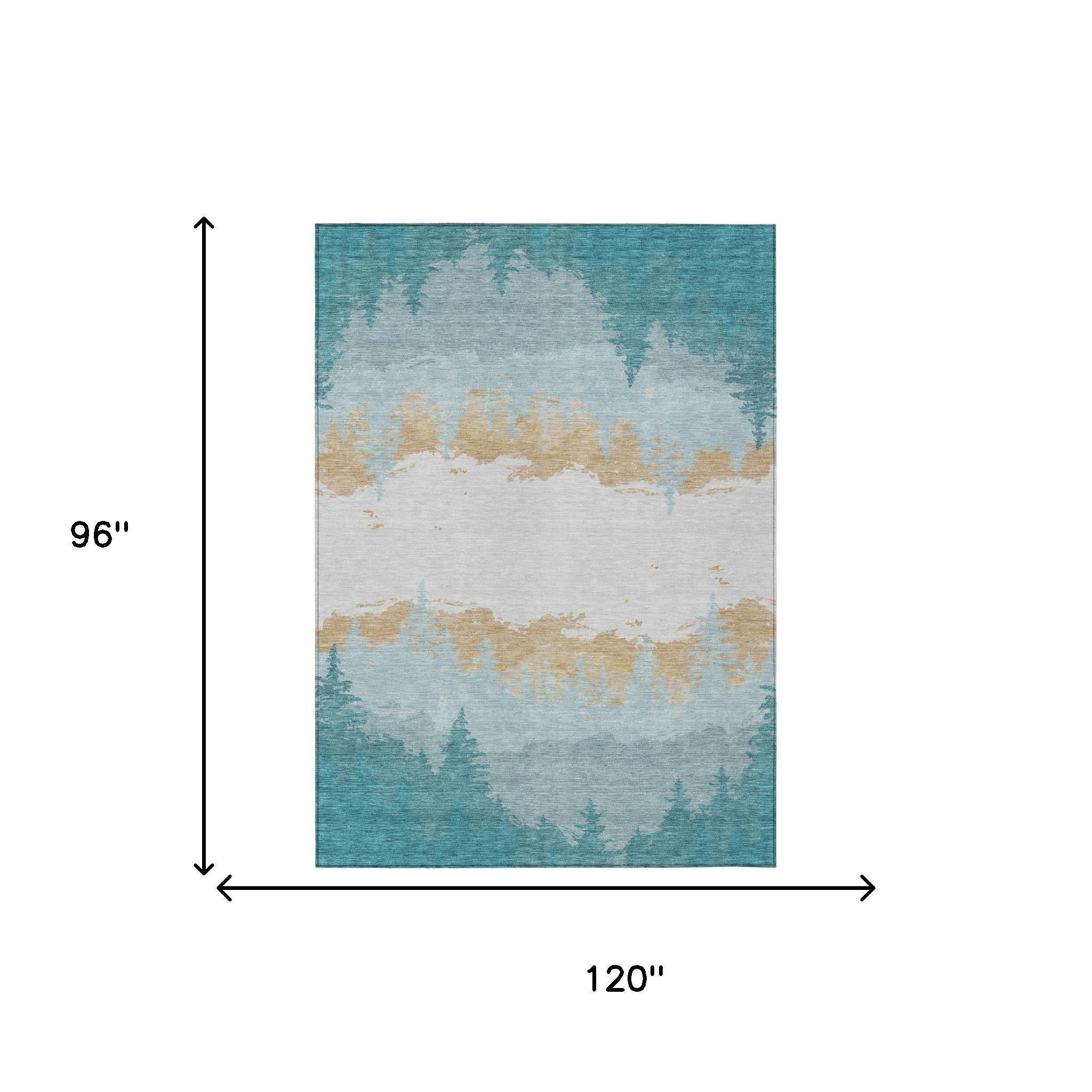 8' X 10' Teal Blue And Turquoise Floral Washable Indoor Outdoor Area Rug Homeroots Outdoor
