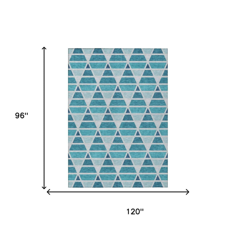 8' X 10' Teal Blue And Turquoise Geometric Washable Indoor Outdoor Area Rug Homeroots Outdoor
