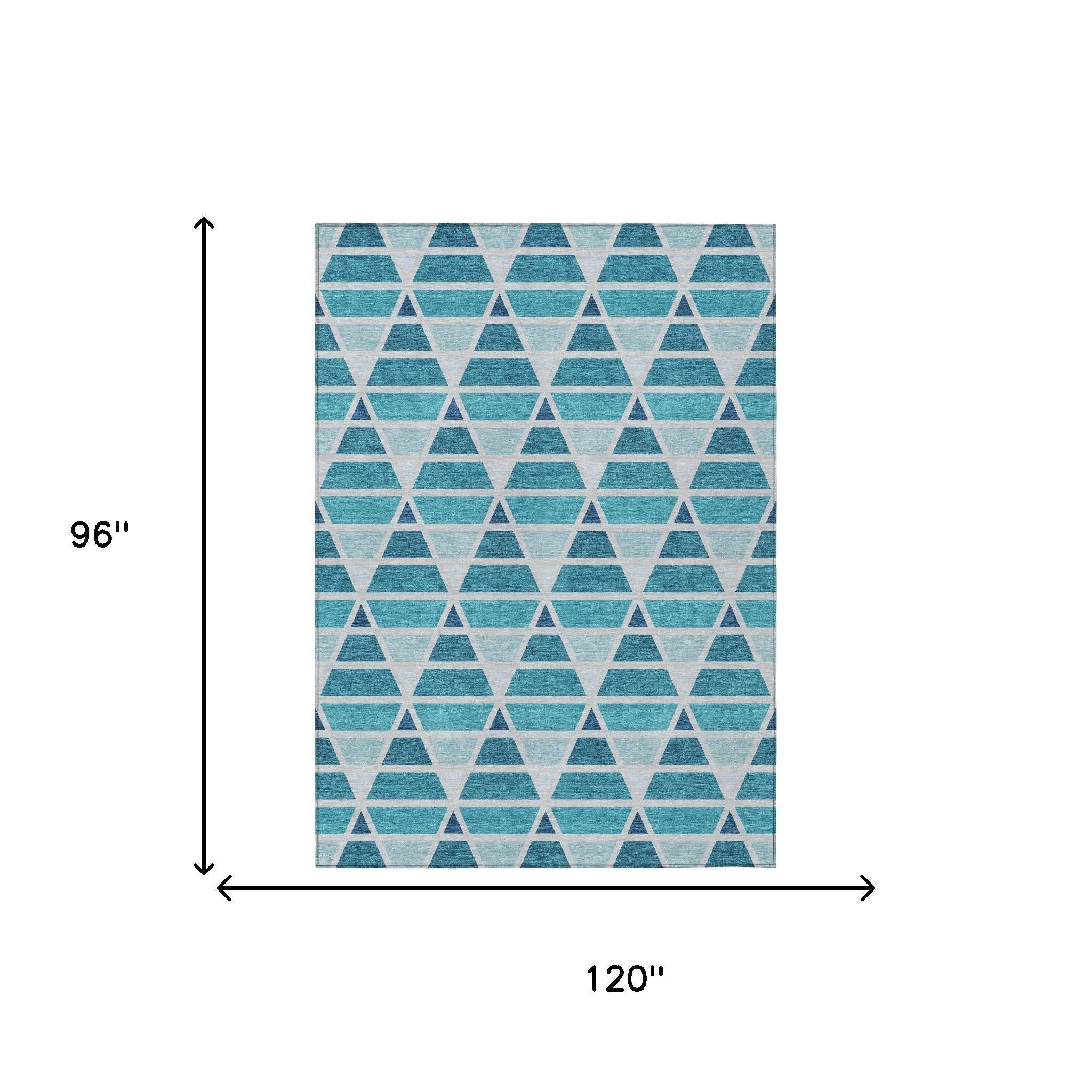8' X 10' Teal Blue And Turquoise Geometric Washable Indoor Outdoor Area Rug Homeroots Outdoor