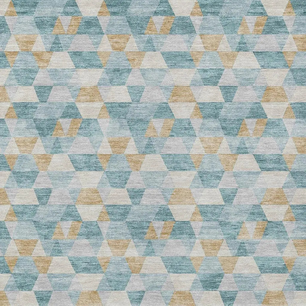 8' X 10' Teal Blue And Walnut Geometric Washable Indoor Outdoor Area Rug Homeroots Outdoor