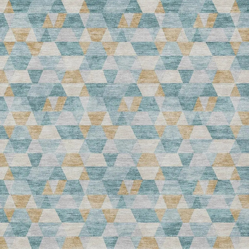 8' X 10' Teal Blue And Walnut Geometric Washable Indoor Outdoor Area Rug Homeroots Outdoor