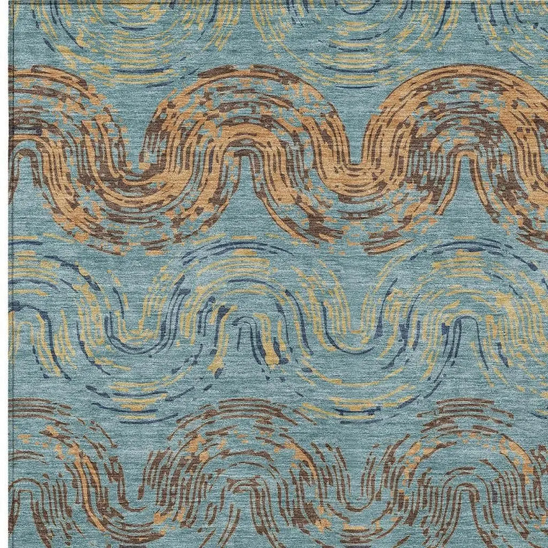 8' X 10' Teal Blue And Wheat Abstract Washable Indoor Outdoor Area Rug Homeroots Outdoor