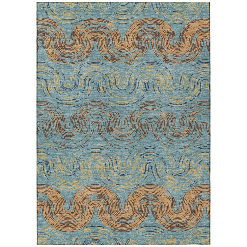 8' X 10' Teal Blue And Wheat Abstract Washable Indoor Outdoor Area Rug Homeroots Outdoor
