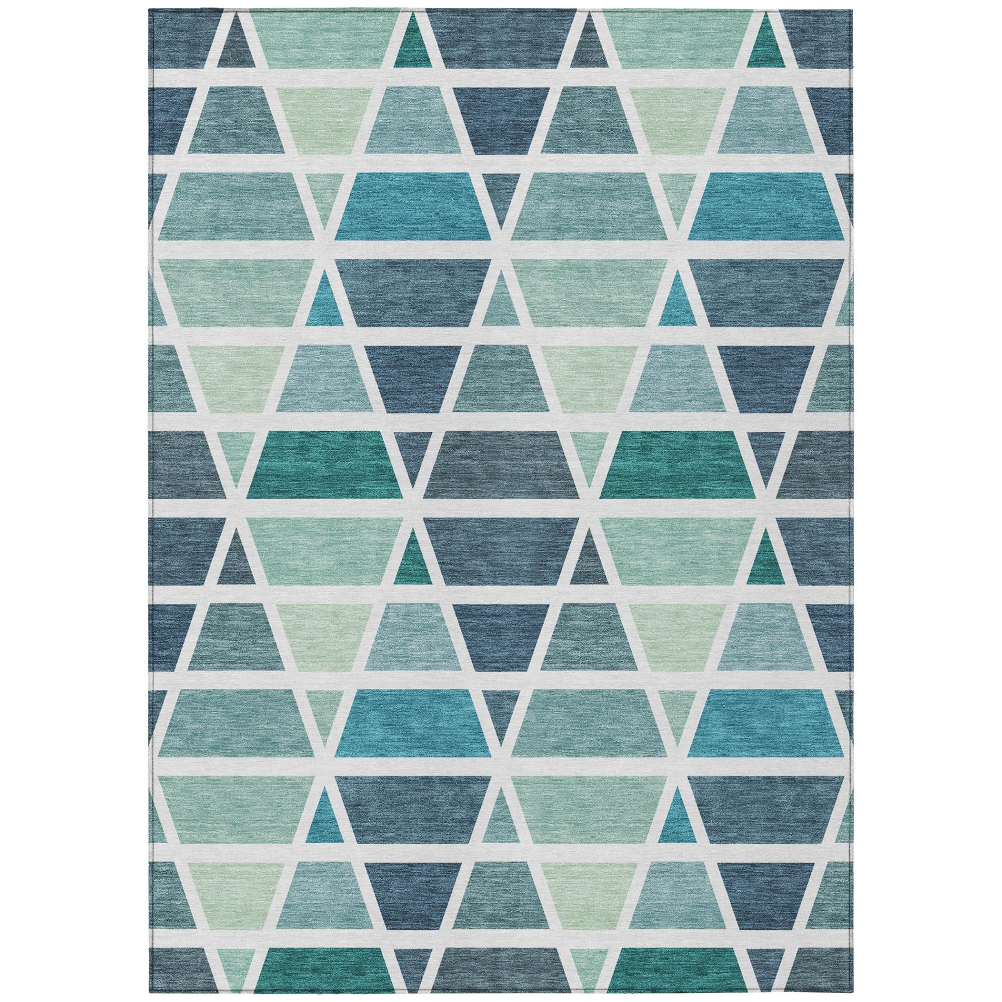 8' X 10' Teal Blue And White Geometric Washable Indoor Outdoor Area Rug Homeroots Outdoor