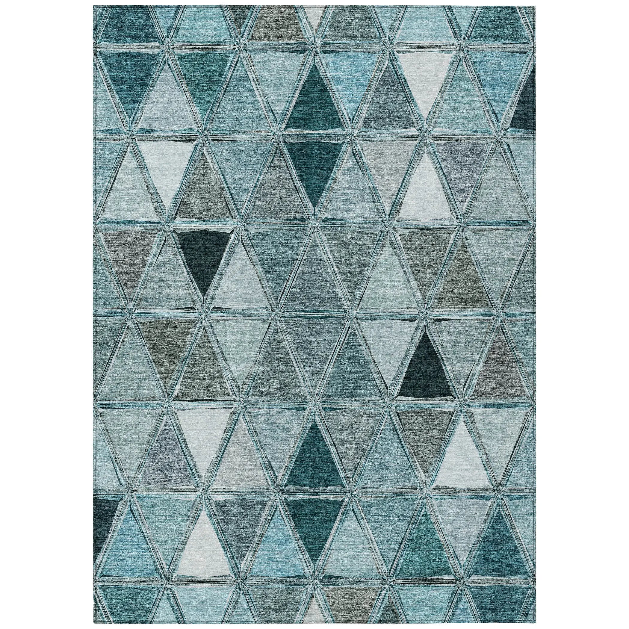 8' X 10' Teal Blue Aqua And Gray Geometric Washable Indoor Outdoor Area Rug Homeroots Outdoor