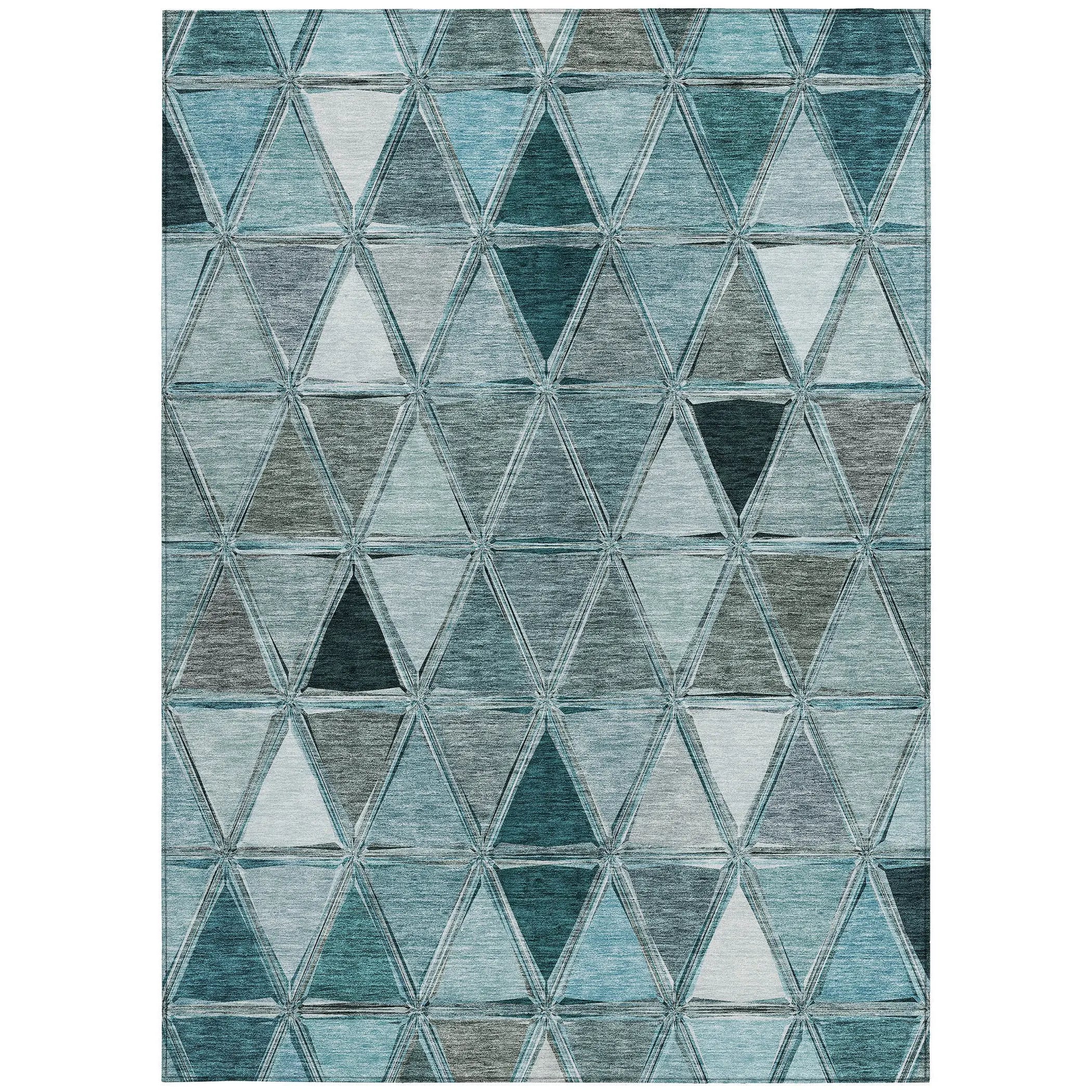 8' X 10' Teal Blue Aqua And Gray Geometric Washable Indoor Outdoor Area Rug Homeroots Outdoor