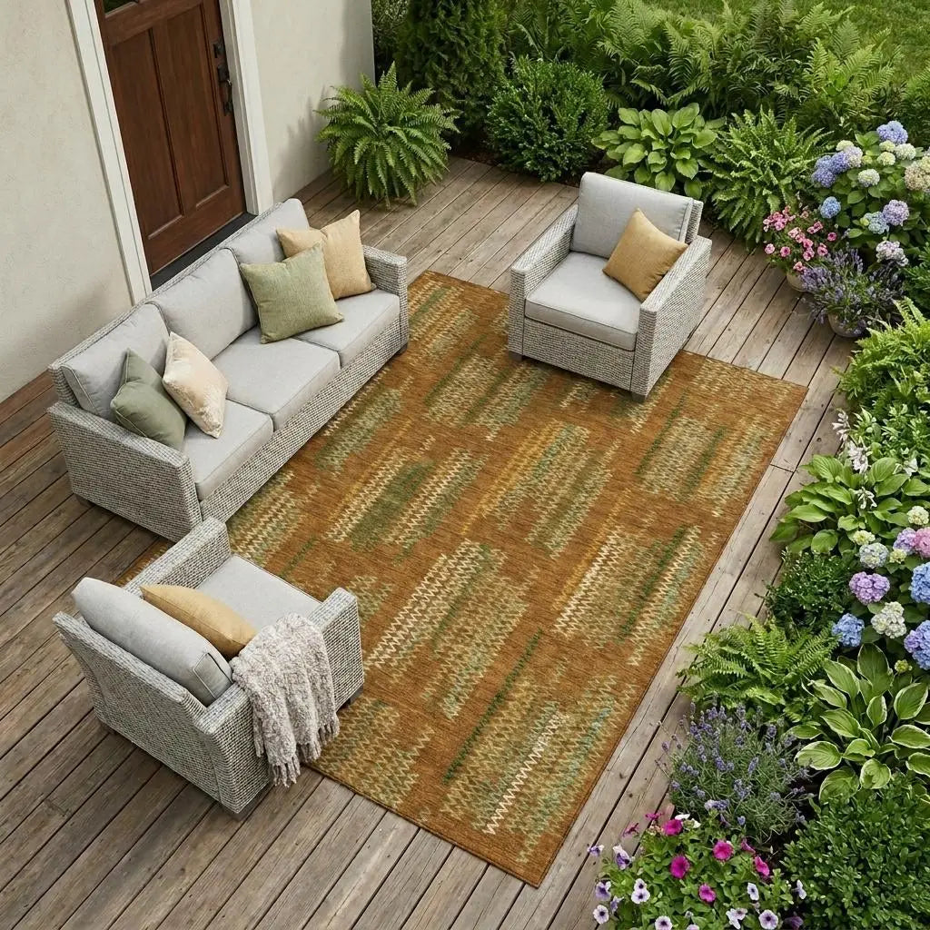 8' X 10' Terra Cotta And Brown Abstract Washable Indoor Outdoor Area Rug Homeroots Outdoor