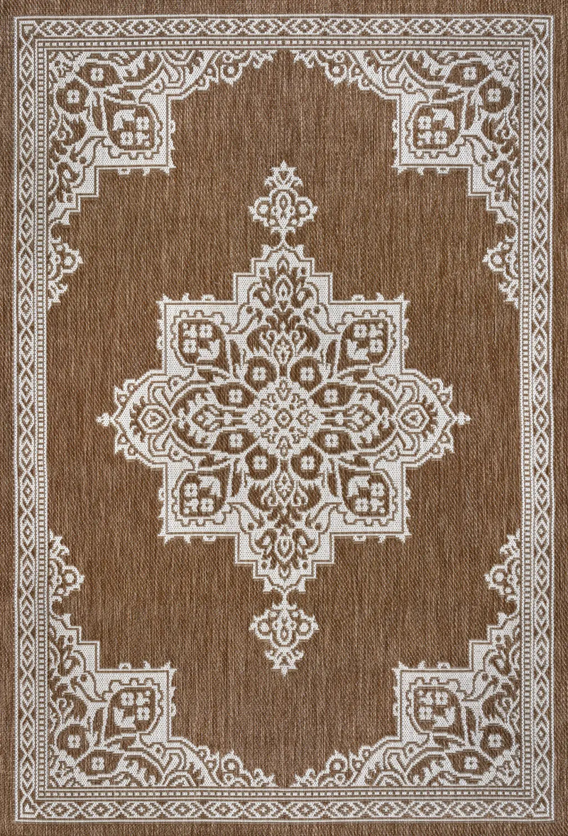 8' X 10' Terra Cotta And Cream Medallion Indoor Outdoor Area Rug Homeroots Outdoor