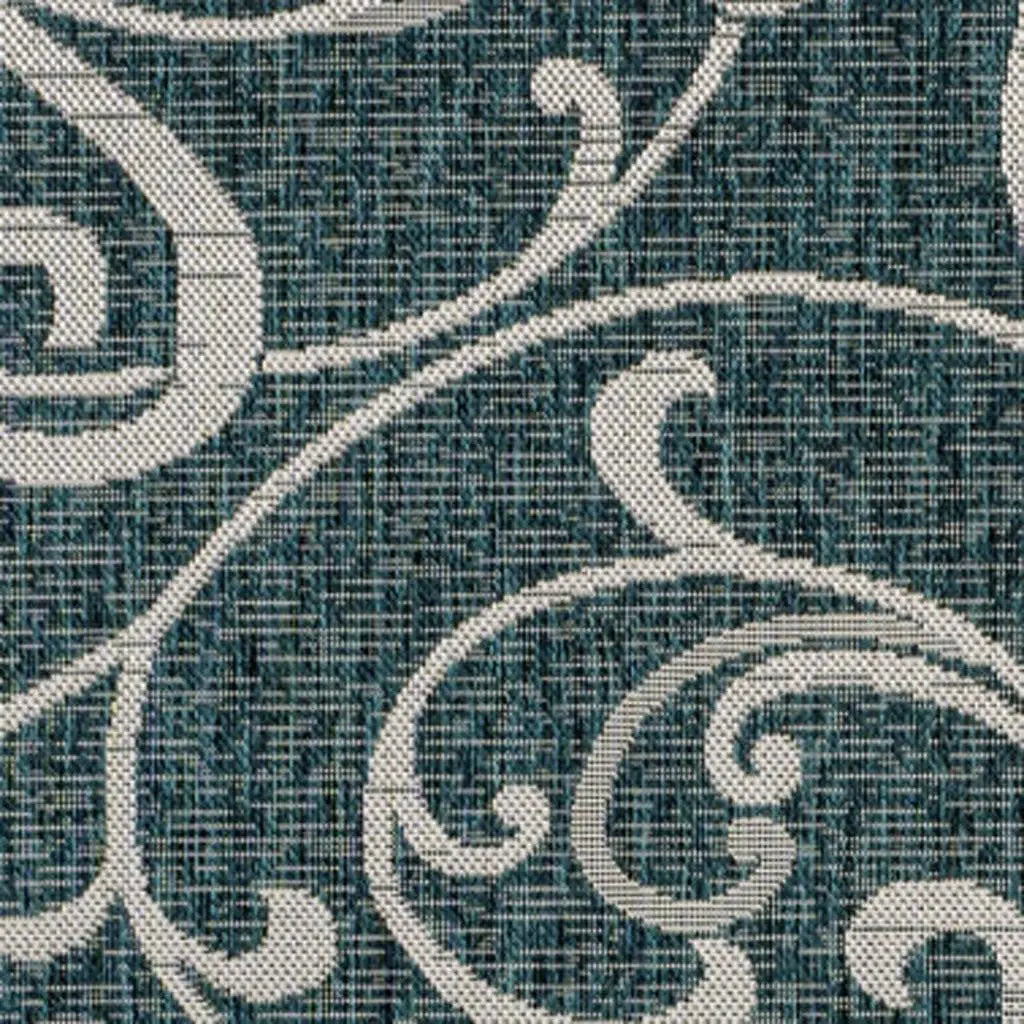 8' X 10' Turquoise And Cream Floral Indoor Outdoor Area Rug Homeroots Outdoor