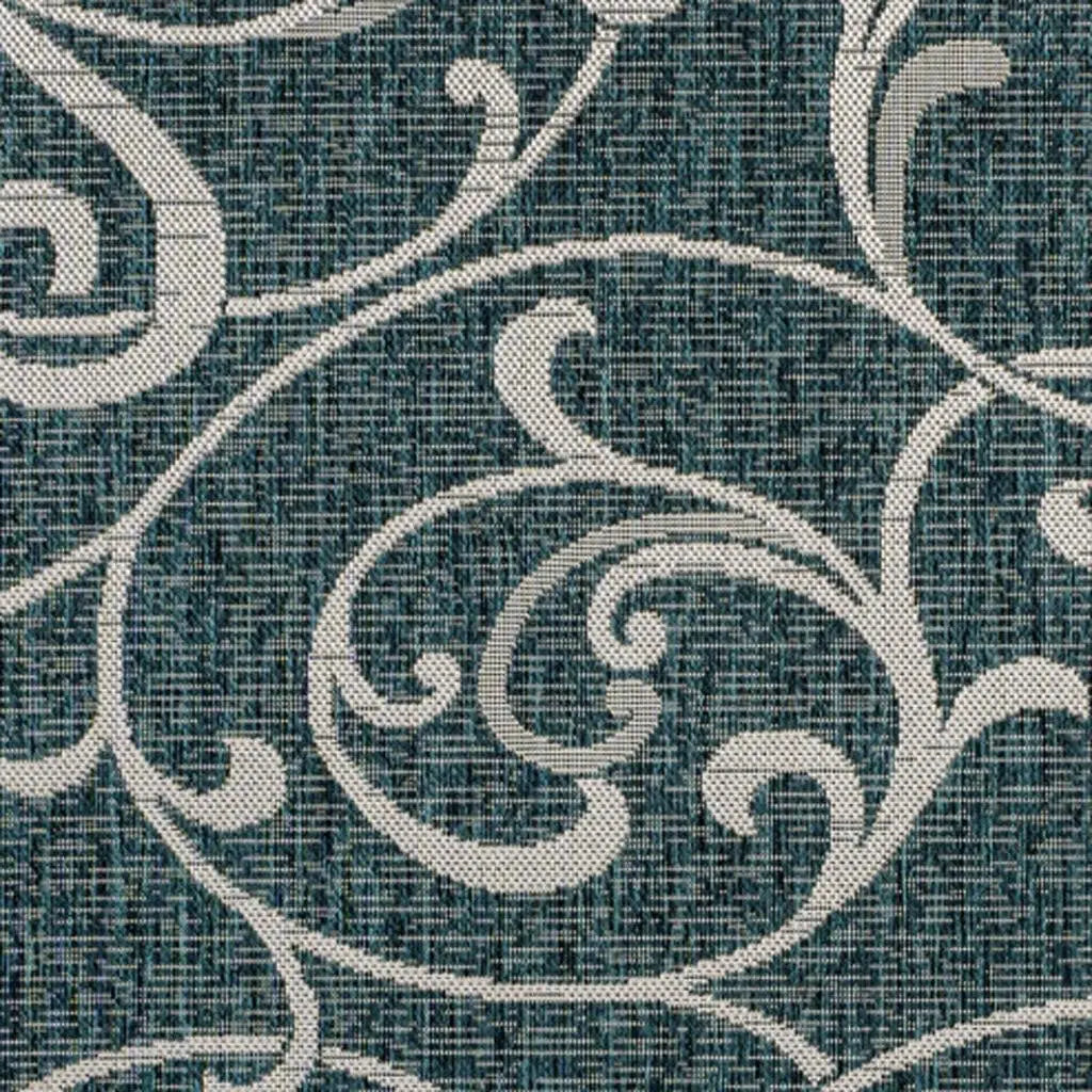 8' X 10' Turquoise And Cream Floral Indoor Outdoor Area Rug Homeroots Outdoor