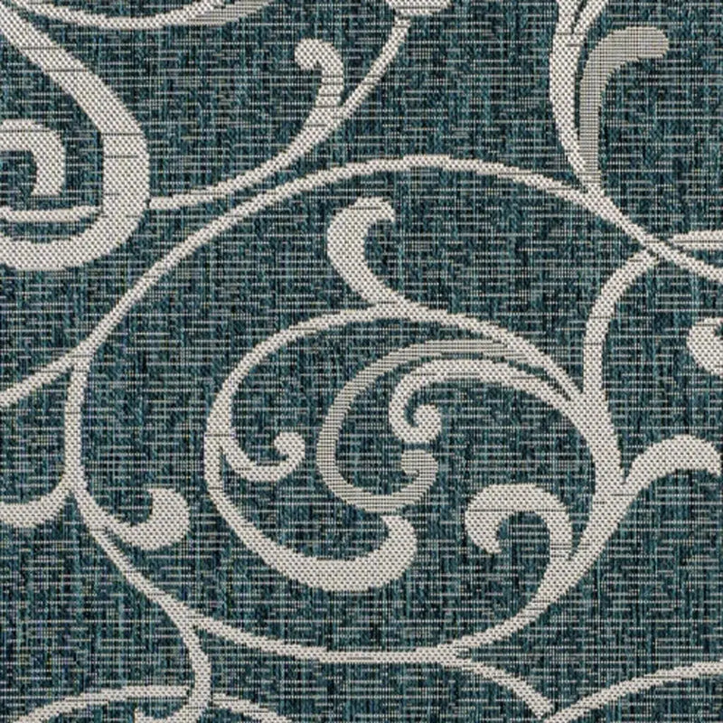 8' X 10' Turquoise And Cream Floral Indoor Outdoor Area Rug Homeroots Outdoor