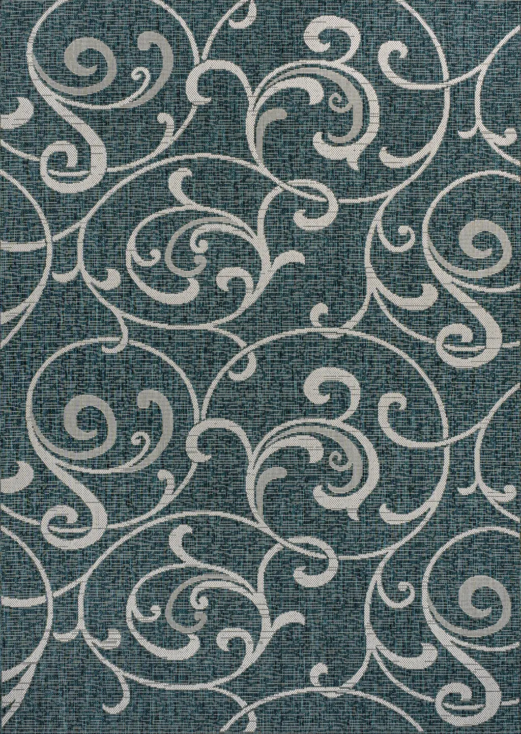 8' X 10' Turquoise And Cream Floral Indoor Outdoor Area Rug Homeroots Outdoor